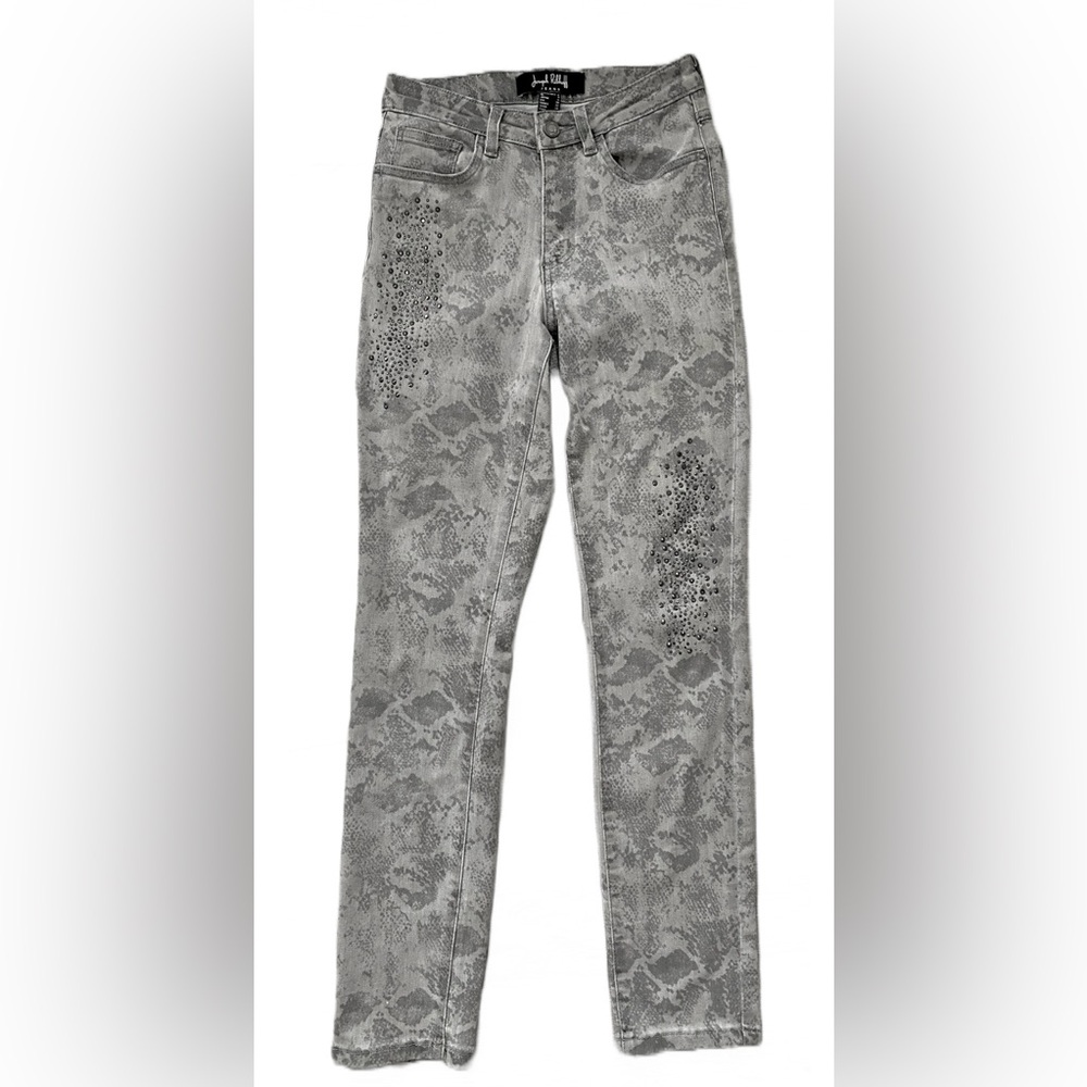 Joseph Ribkoff Grey Embellished Snakeskin Print Slim Ankle Jeans Size 2